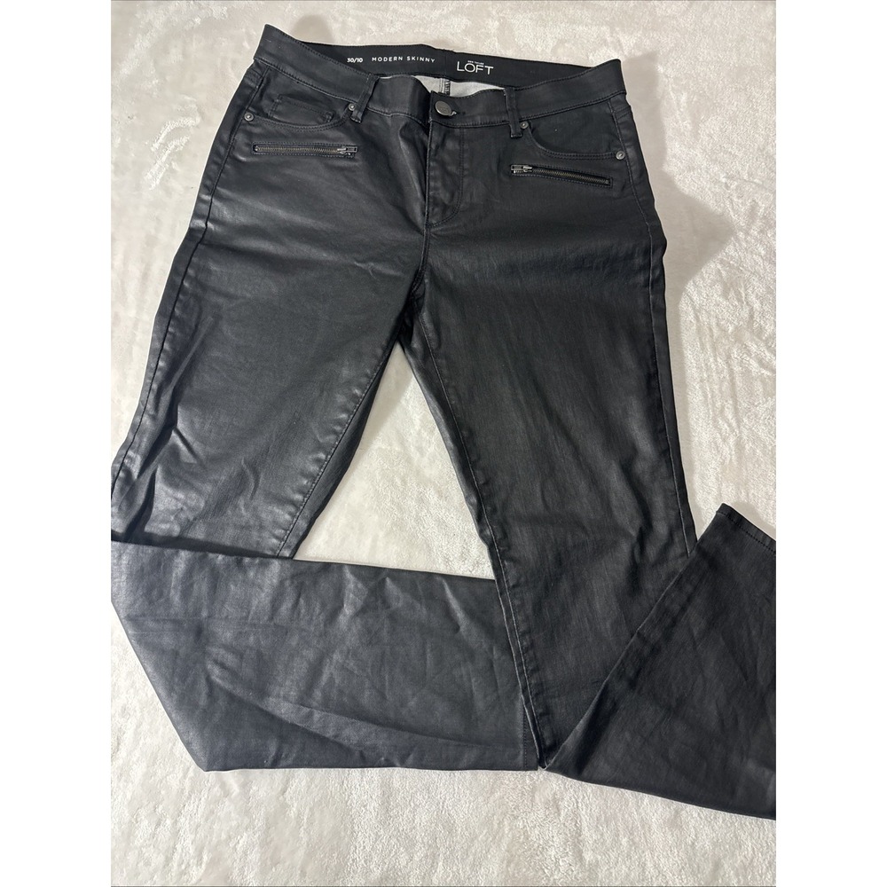 Loft Womens Black Coated Denim Modern Skinny Jeans, Size 10